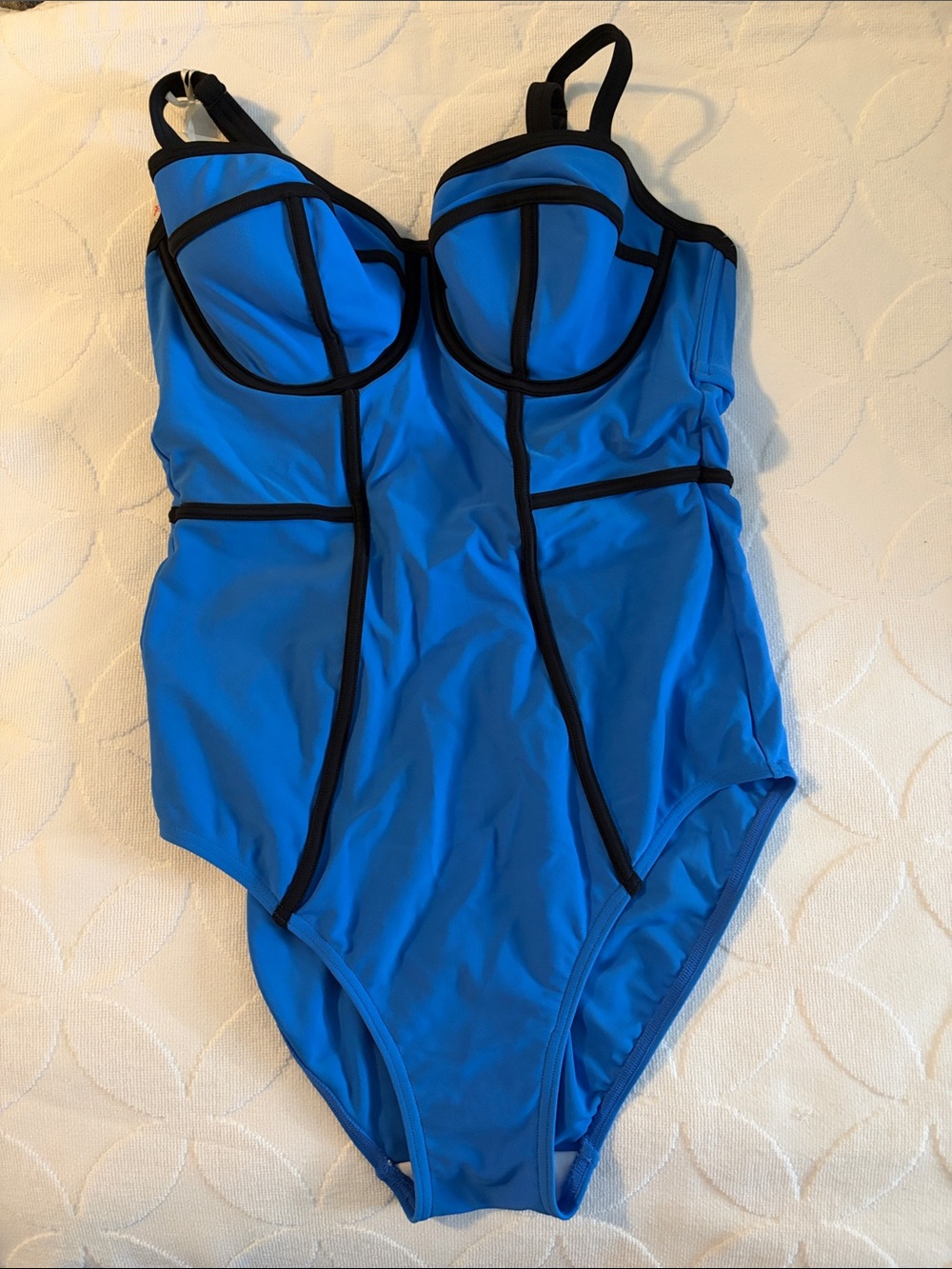 Women’s Blue One-Piece Swimsuit with Black Trim